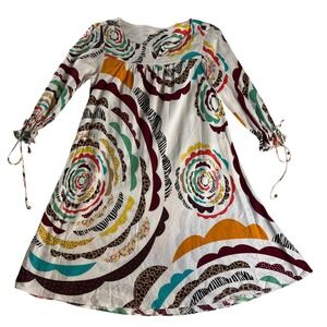 Farm Rio Linen Blend Swing Dress Multicolor Print Boho Small